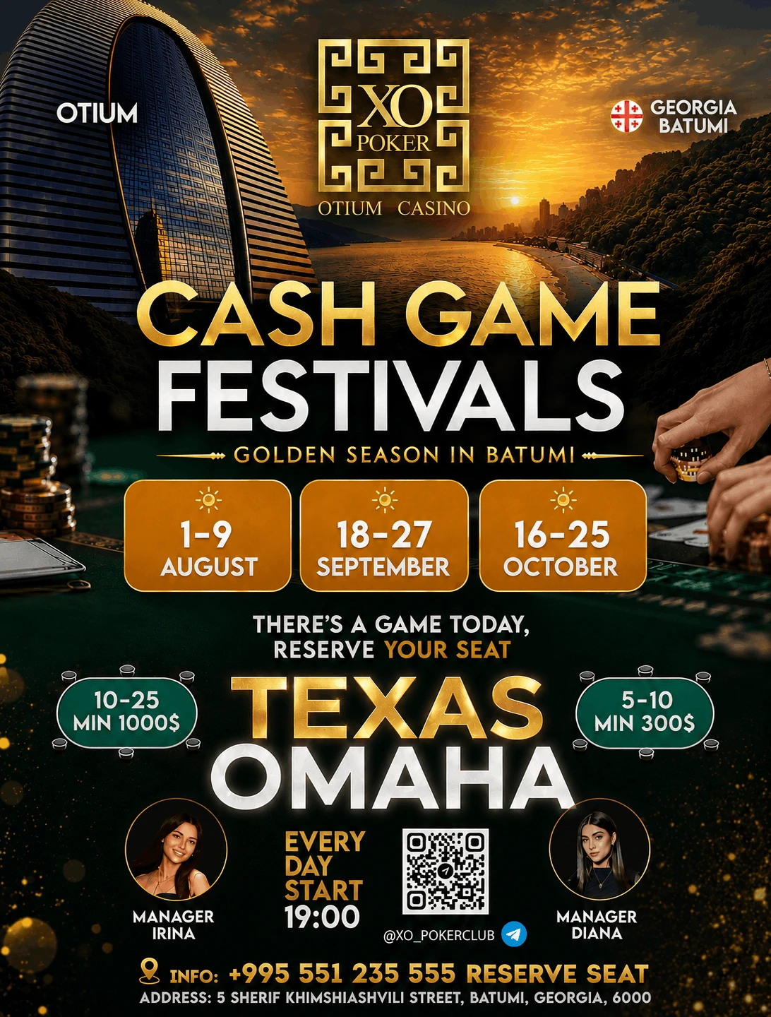 Кэш Фестиваль | THNL / PLO | Батуми, XO Poker / Otium Casino | 18 - 27 Сентября / 16 - 25 Октября 2026
