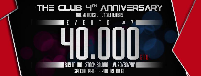 The Club 4th Anniversary dal 26 Agosto al 1 Settembre