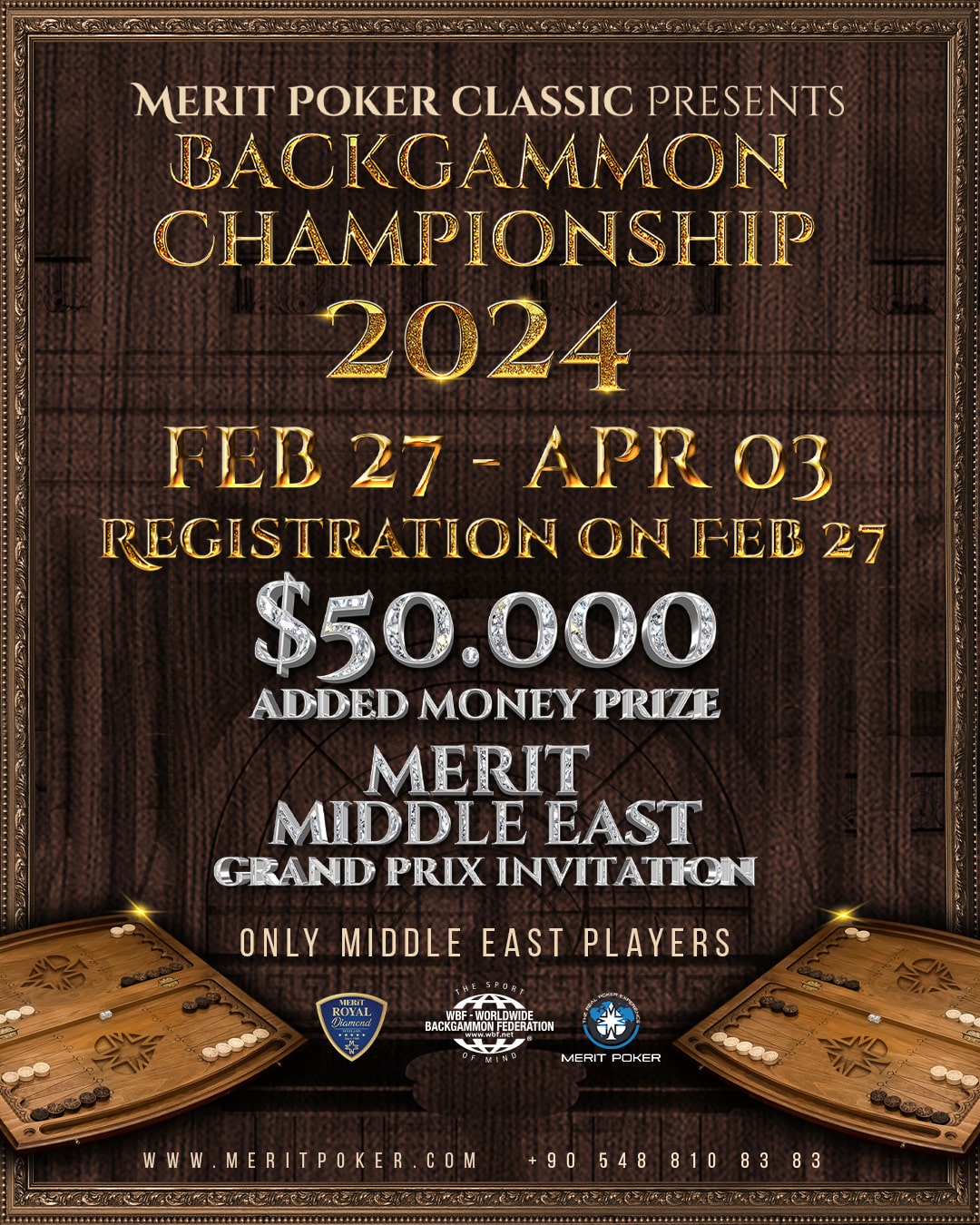 Middle East Backgammon Tournament by Merit Poker Classic | Kyrenia, Alsancak, 28 FEB - 03 MARCH 2024